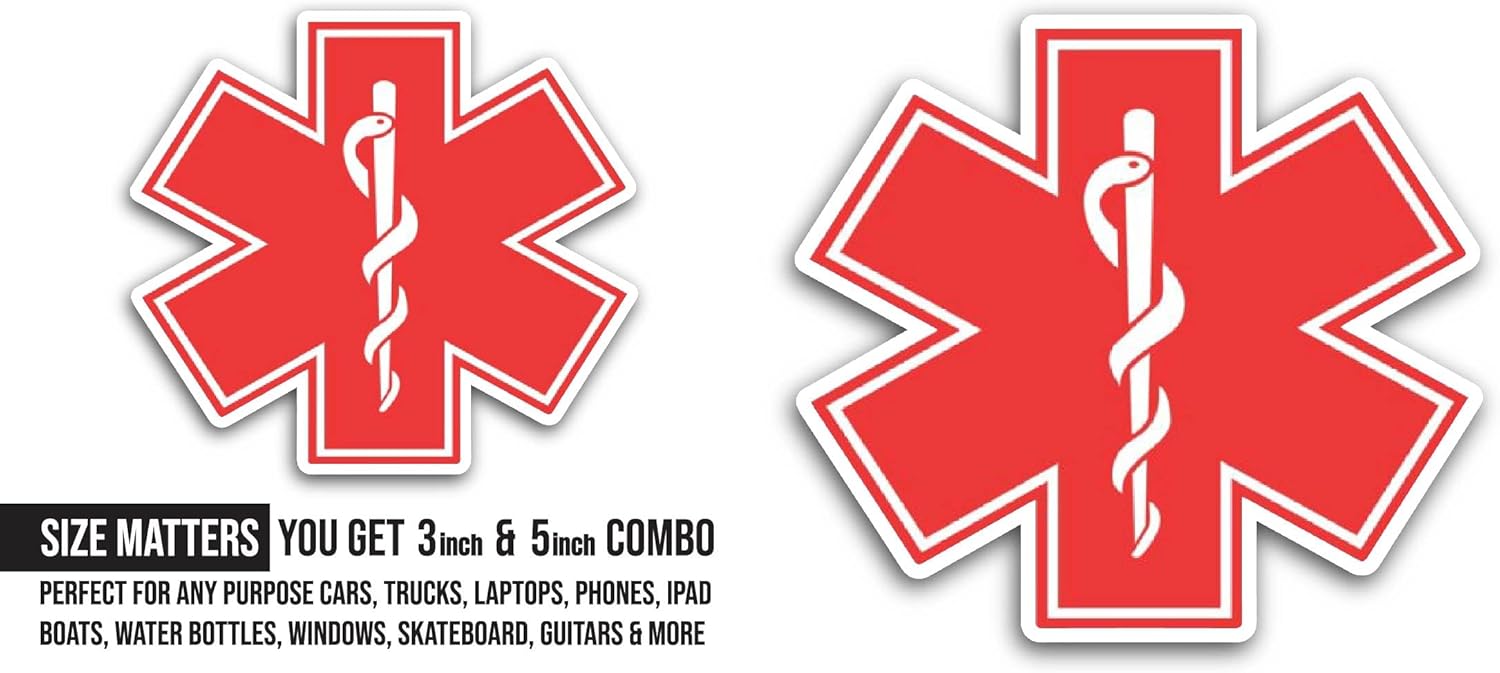 2 (Pieces) 3" and 5" Red Cross Symbol Sticker, Waterproof Vinyl Decals for Many Purpose Like Cars, Trucks, Laptops, Phones, Windows and More
