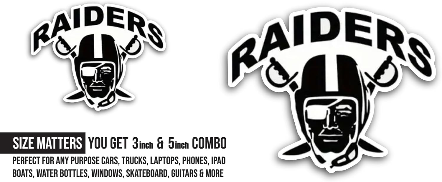 2 (Pieces) 3" and 5" Raiders Sticker, Waterproof Vinyl Decals for Many Purpose Like Cars, Trucks, Laptops, Phones, Windows and More