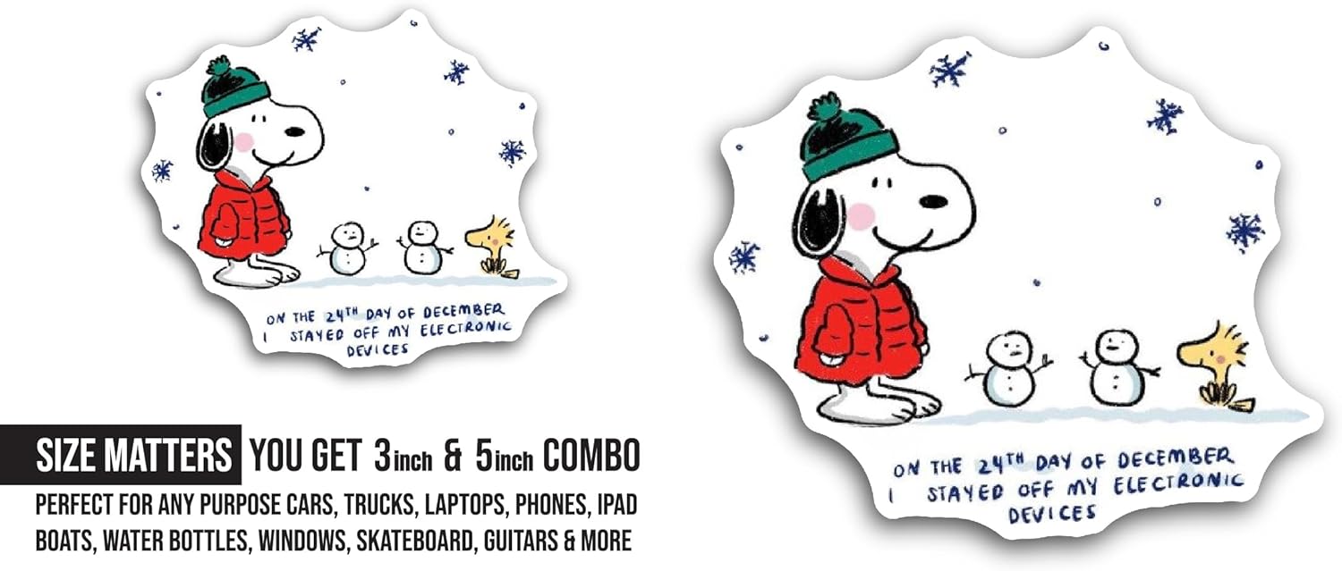 2 (Pieces) 3" and 5" Dog with Snowman Sticker, Waterproof Vinyl Decals for Many Purpose Like Cars, Trucks, Laptops, Phones, Windows and More