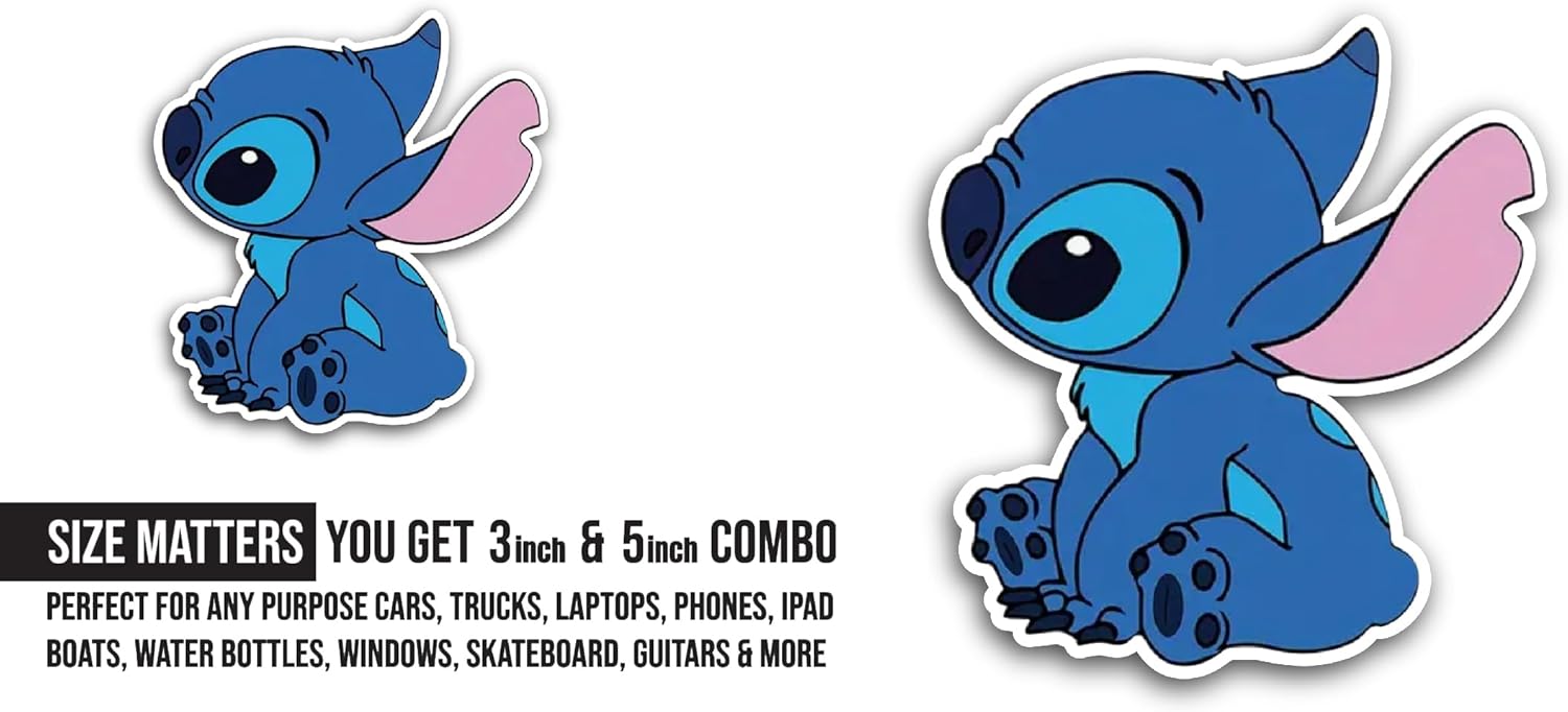 2 (Pieces) 3" and 5" Cute Blue Cartoon Character Sticker, Waterproof Vinyl Decals for Many Purpose Like Cars, Trucks, Laptops, Phones, Windows and More