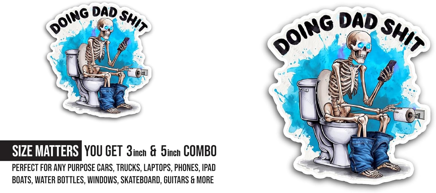 2 (Pieces) 3" and 5" Doing Dad Shit Sticker, Waterproof Vinyl Decals for Many Purpose Like Cars, Trucks, Laptops, Phones, Windows and More