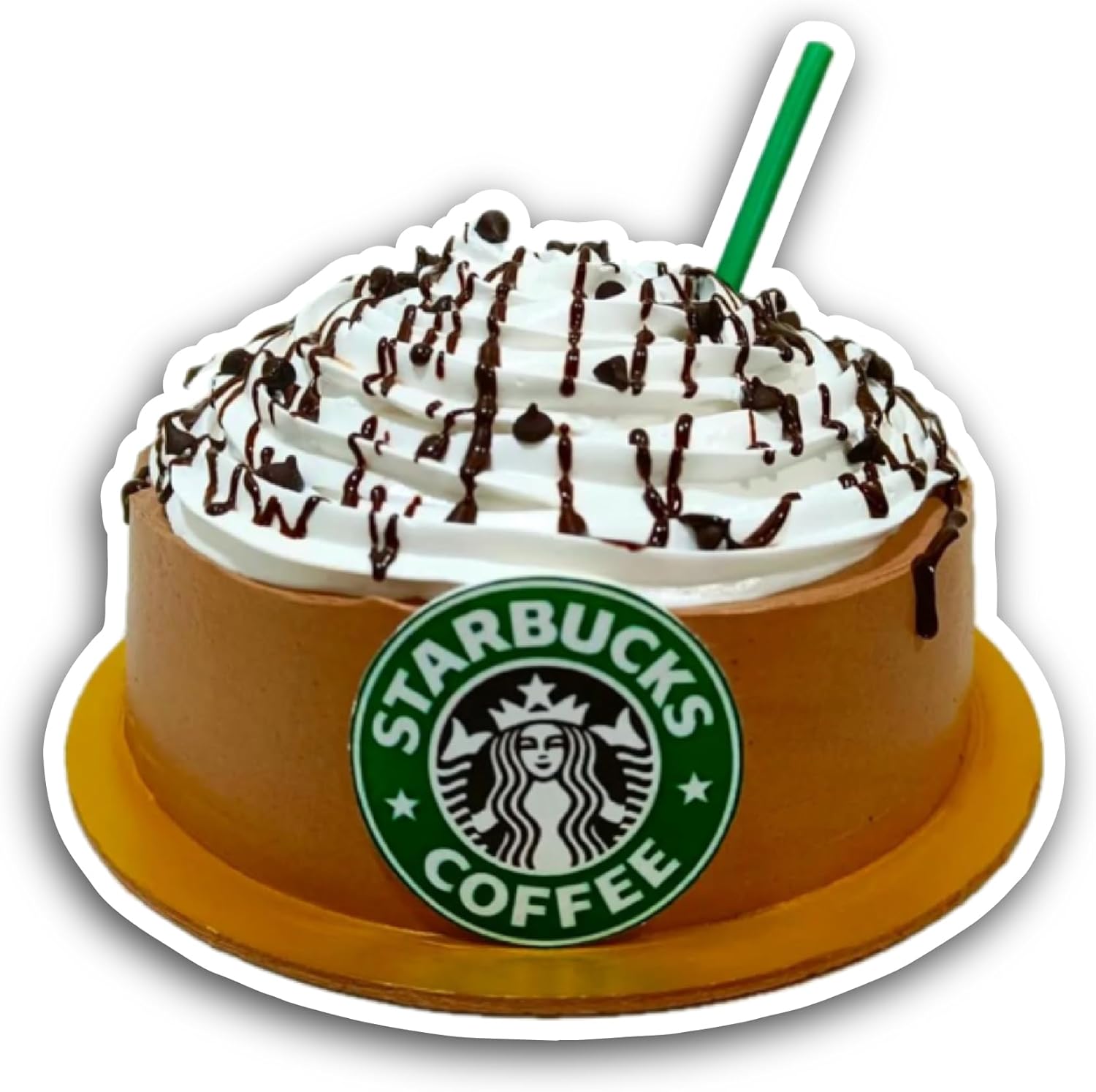 2 (Pieces) 3" and 5" St@rbucks Cake Sticker, Waterproof Vinyl Decals for Many Purpose Like Cars, Trucks, Laptops, Phones, Windows and More
