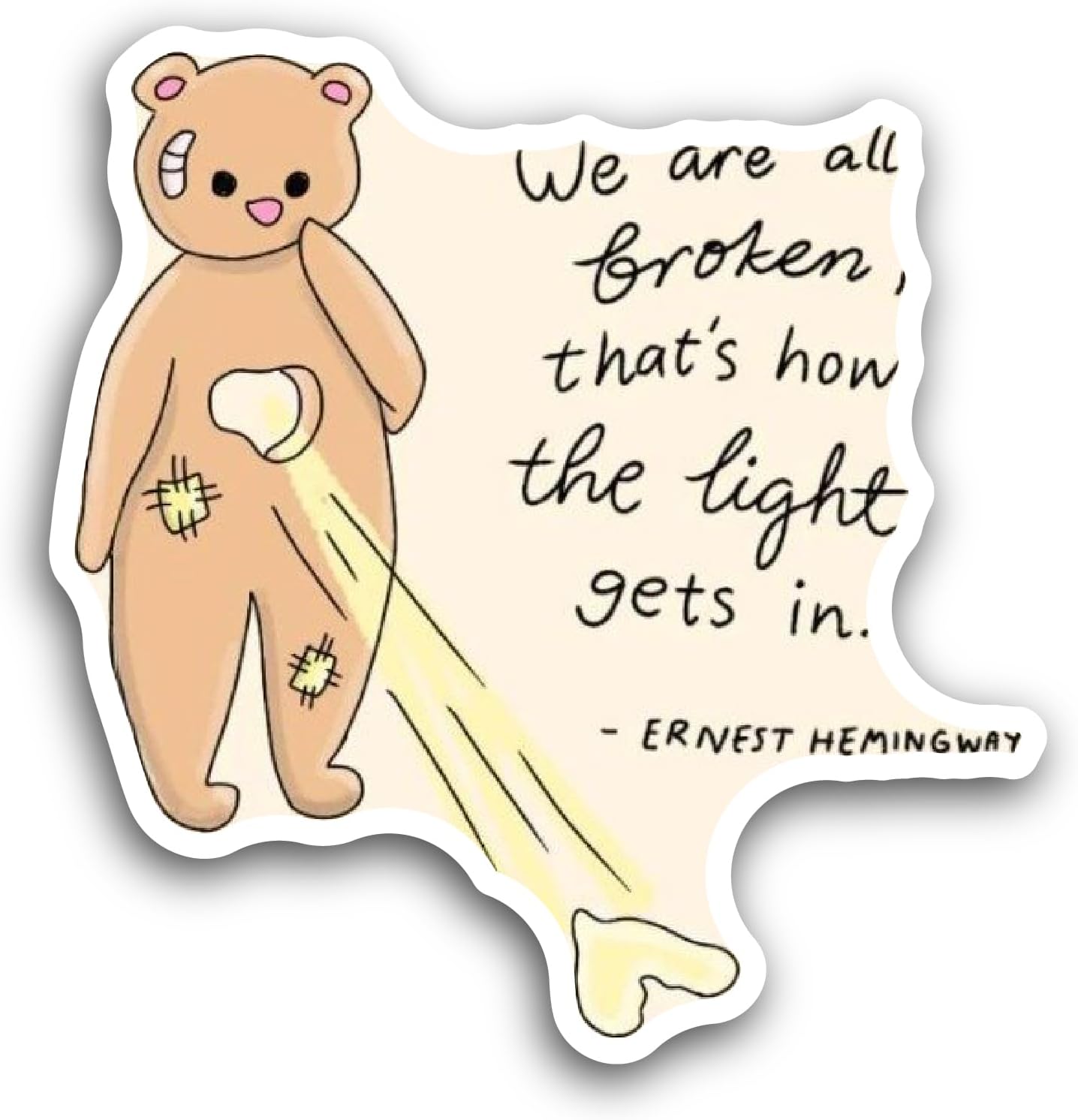 2 (Pieces) 3" and 5" We are All Broken Text with Bear Sticker, Waterproof Vinyl Decals for Many Purpose Like Cars, Trucks, Laptops, Phones, Windows and More
