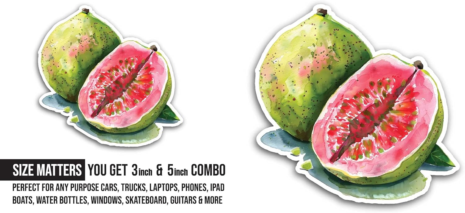 2 (Pieces) 3" and 5" Guava Sticker, Waterproof Vinyl Decals for Many Purpose Like Cars, Trucks, Laptops, Phones, Windows and More