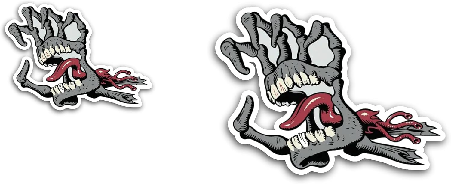 2 (Pieces) 3" and 5" Santa Cruz Bone Hand Sticker, Waterproof Vinyl Decals for Many Purpose Like Cars, Trucks, Laptops, Phones, Windows and More