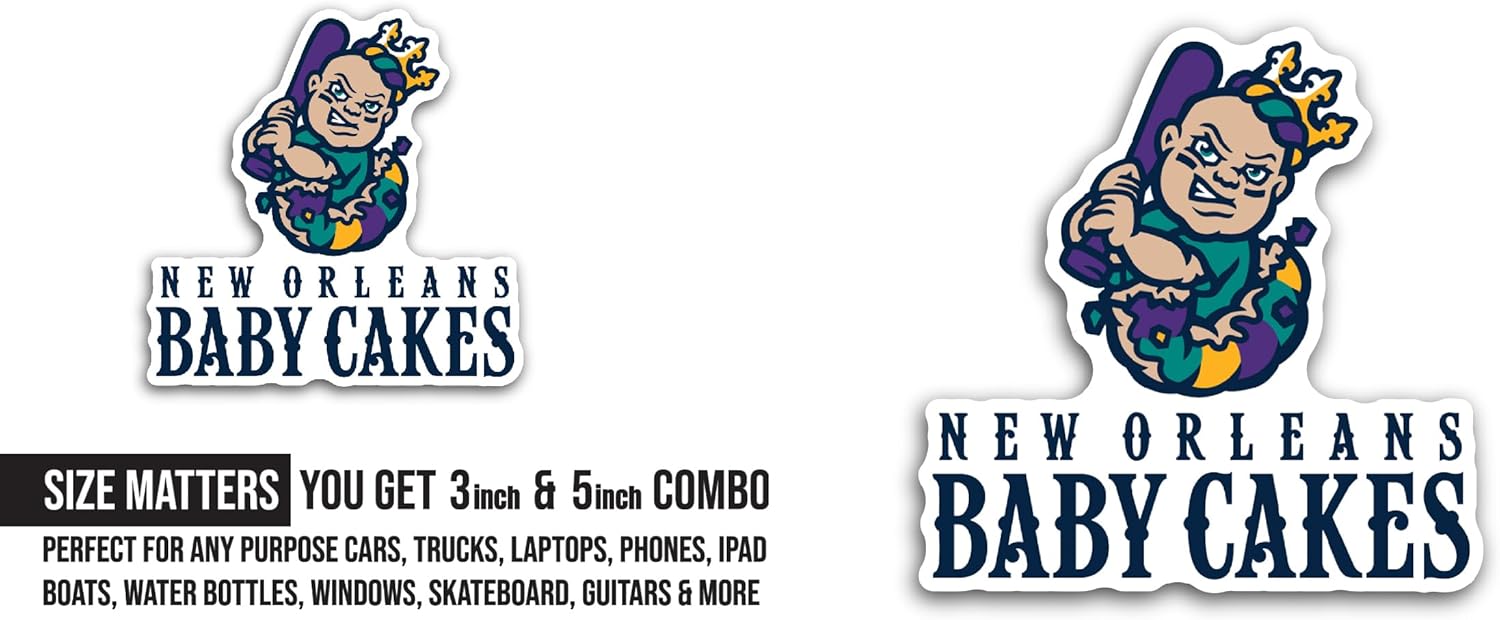2 (Pieces) 3" and 5" New 0rleans Baby Cakes Logo Decal Sticker, Waterproof Vinyl Decals for Many Purpose Like Cars, Trucks, Laptops, Phones, Windows and More
