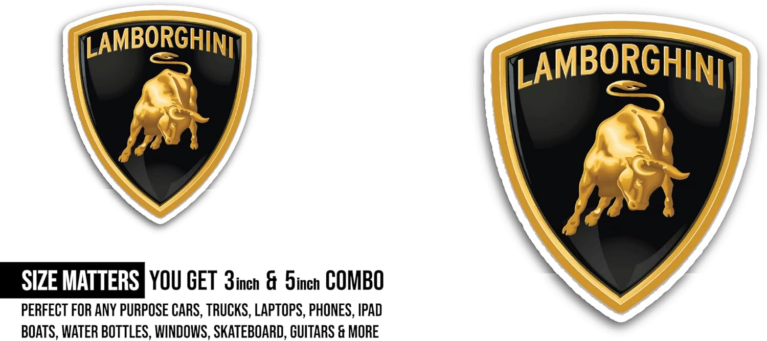 2 (Pieces) 3" and 5" L A M B O R G H I N I Sticker, Waterproof Vinyl Decals for Many Purpose Like Cars, Trucks, Laptops, Phones, Windows and More