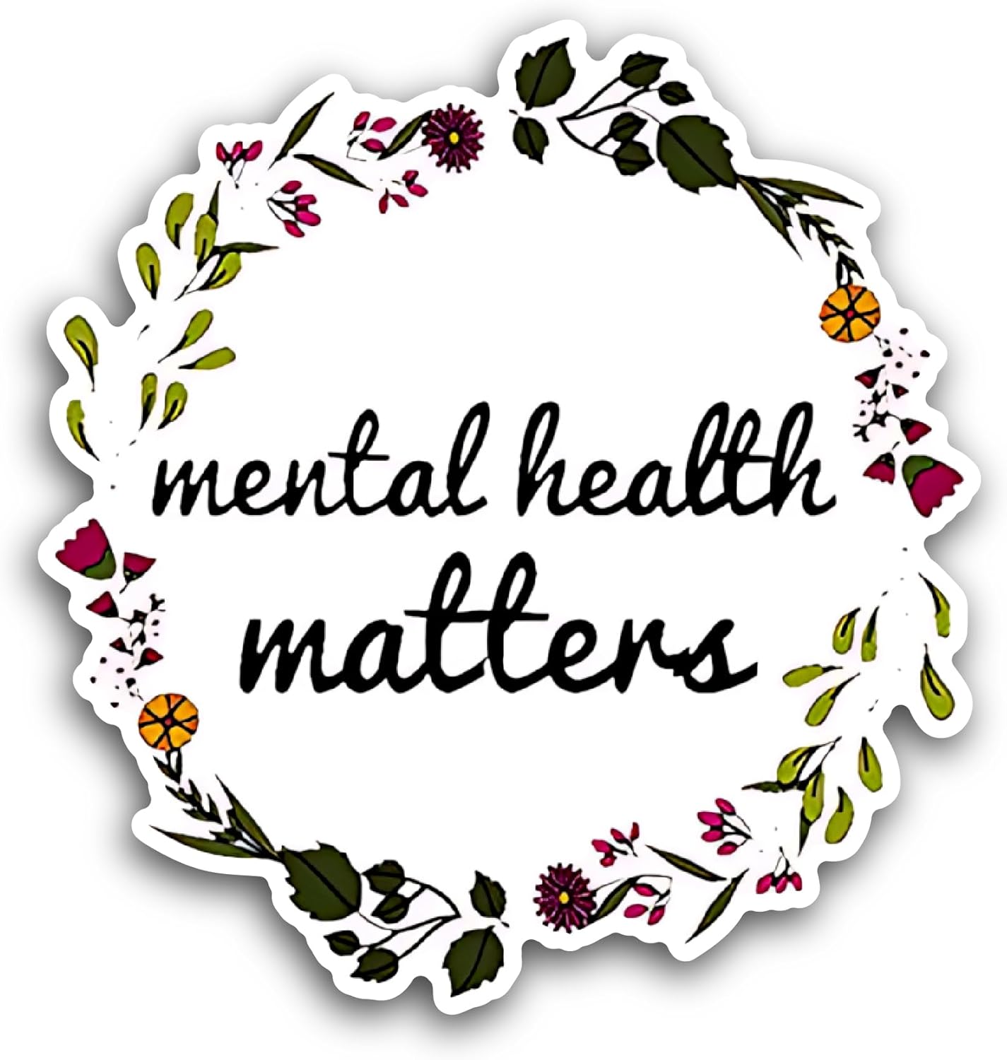 2 (Pieces) 3" and 5" Mental Health Matters Floral Design Sticker, Waterproof Vinyl Decals for Many Purpose Like Cars, Trucks, Laptops, Phones, Windows and More