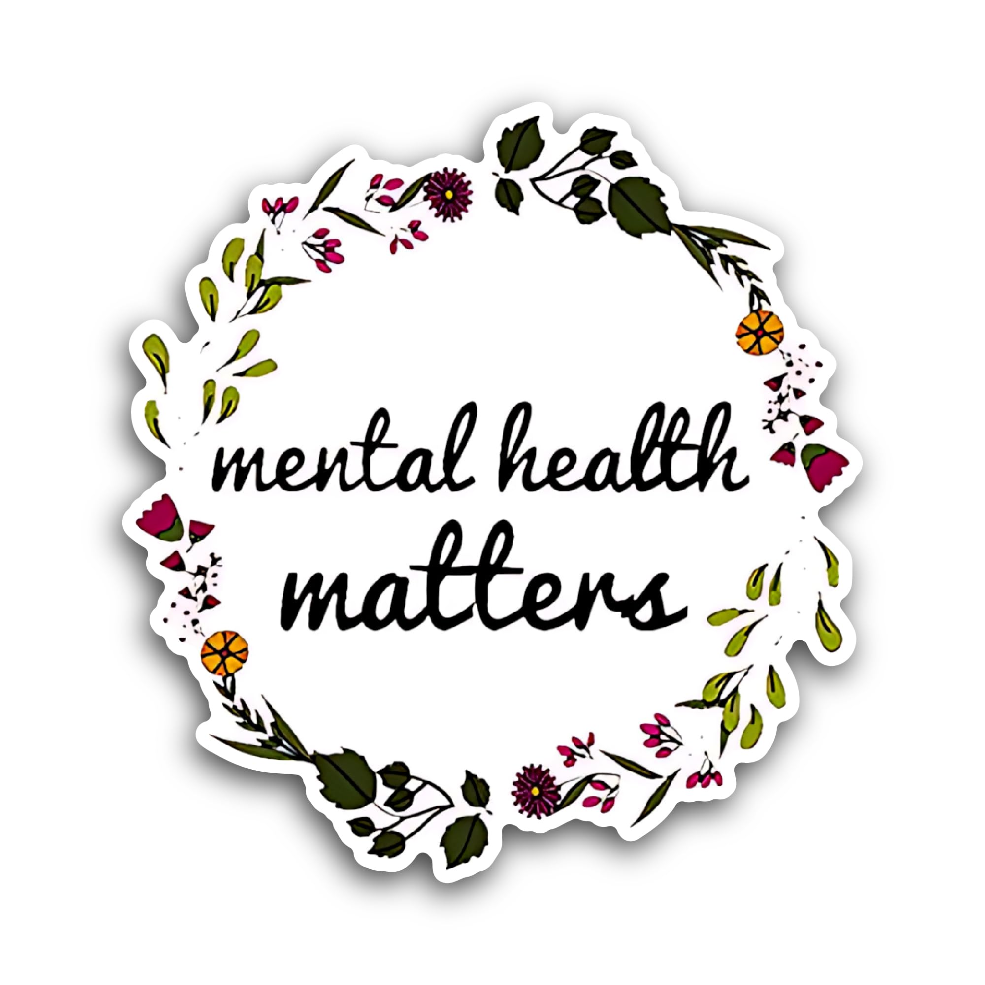 2 (Pieces) 3" and 5" Mental Health Matters Floral Design Sticker, Waterproof Vinyl Decals for Many P