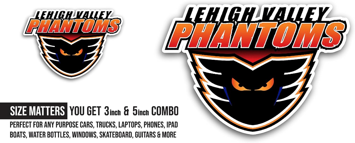 2 (Pieces) 3" and 5" Lehigh Valley Phant0ms Sticker, Waterproof Vinyl Decals for Many Purpose Like Cars, Trucks, Laptops, Phones, Windows and More