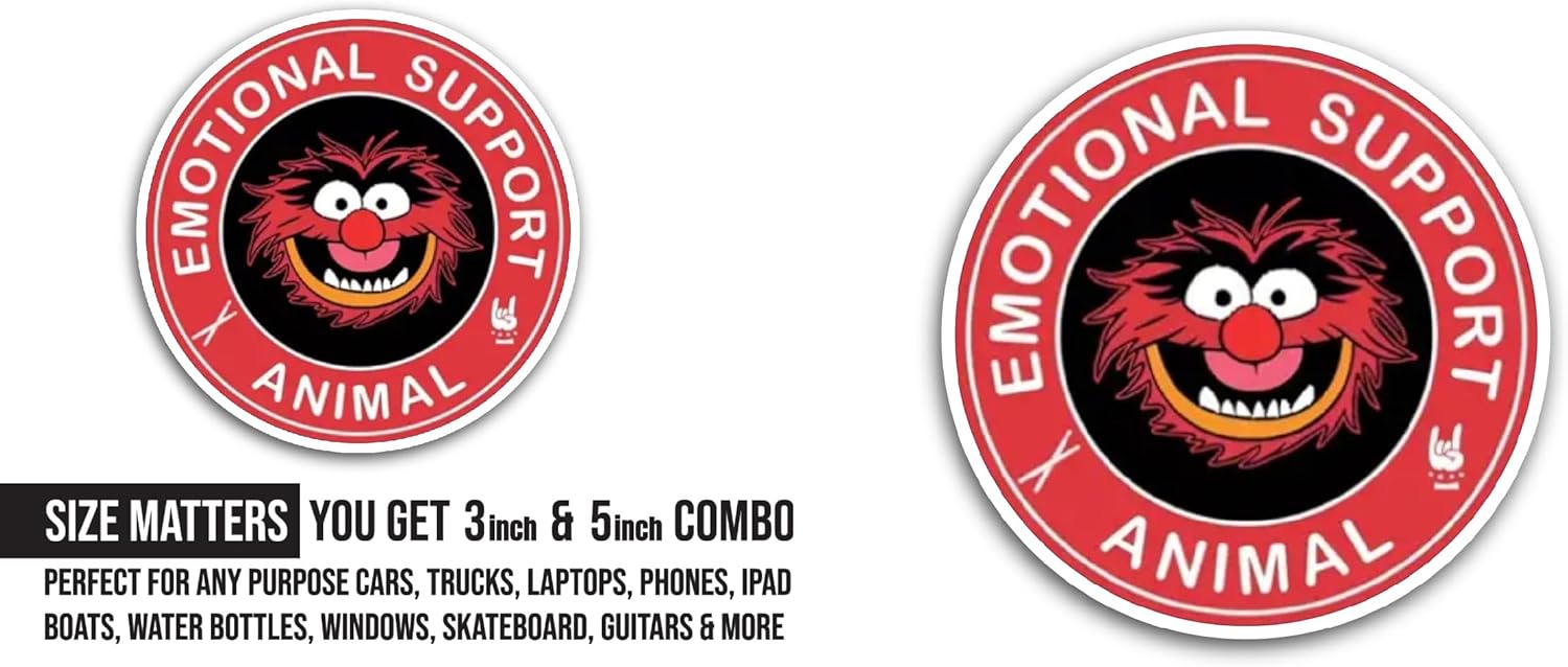 2 (Pieces) 3" and 5" Emotional Support Animal Sticker, Waterproof Vinyl Decals for Many Purpose Like Cars, Trucks, Laptops, Phones, Windows and More
