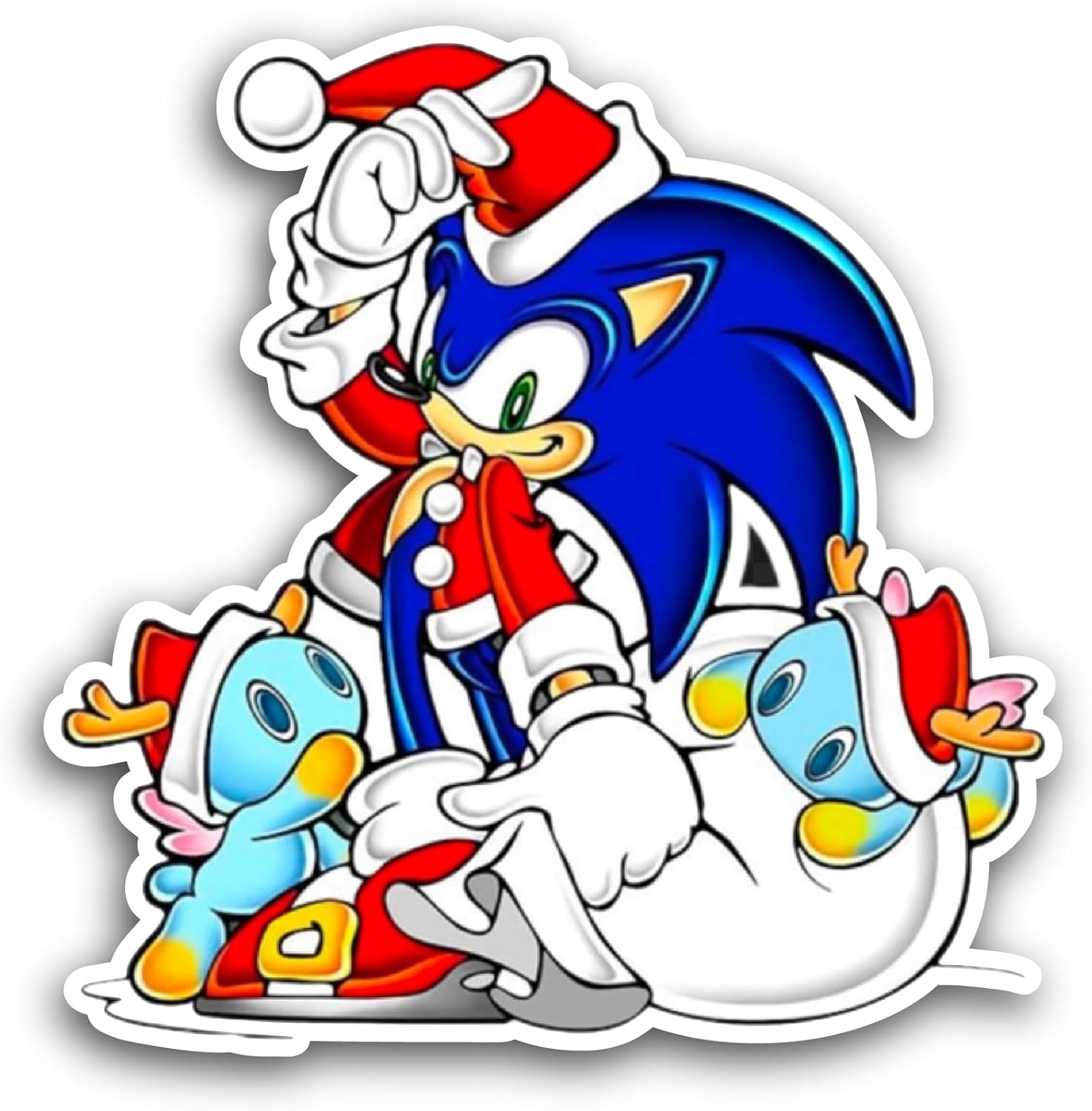 2 (Pieces) 3" and 5" S0nic Christmas Sticker, Waterproof Vinyl Decals for Many Purpose Like Cars, Trucks, Laptops, Phones, Windows and More