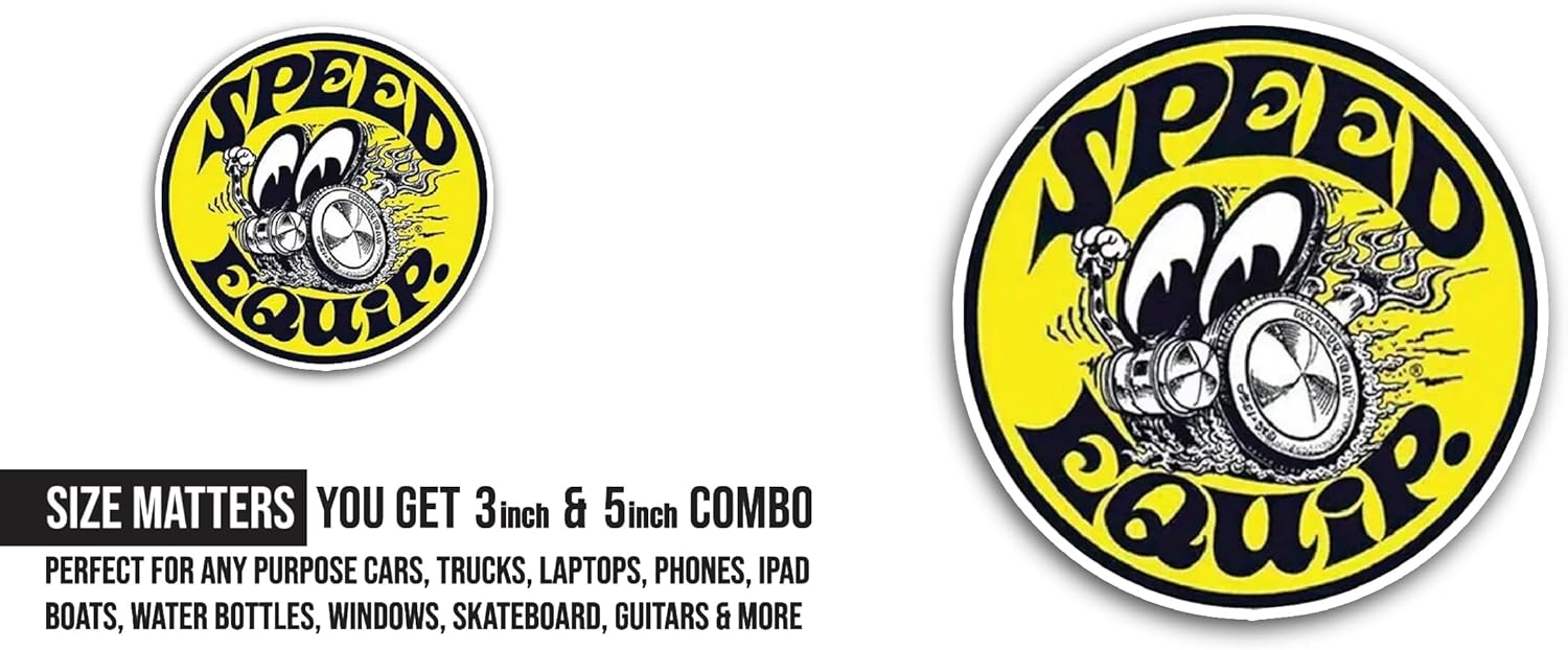 2 (Pieces) 3" and 5" Speed Equip Black Text Sticker, Waterproof Vinyl Decals for Many Purpose Like Cars, Trucks, Laptops, Phones, Windows and More