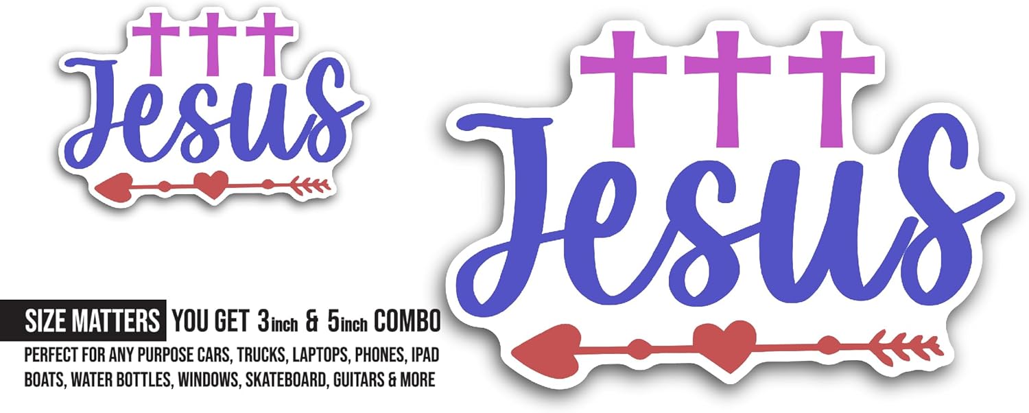 2 (Pieces) 3" and 5" Jesus Sticker, Waterproof Vinyl Decals for Many Purpose Like Cars, Trucks, Laptops, Phones, Windows and More