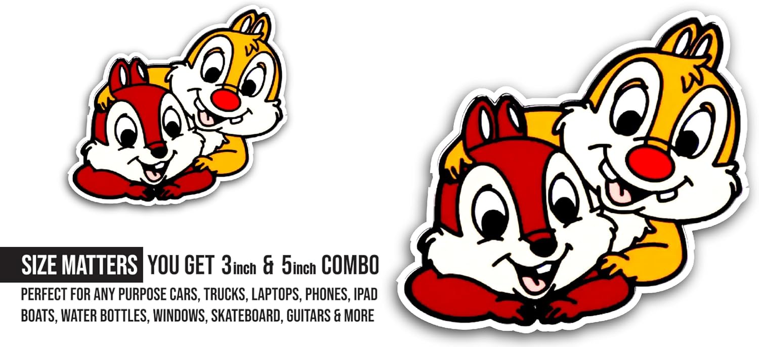 2 (Pieces) 3" and 5" Cute Chipmunks Sticker, Waterproof Vinyl Decals for Many Purpose Like Cars, Trucks, Laptops, Phones, Windows and More