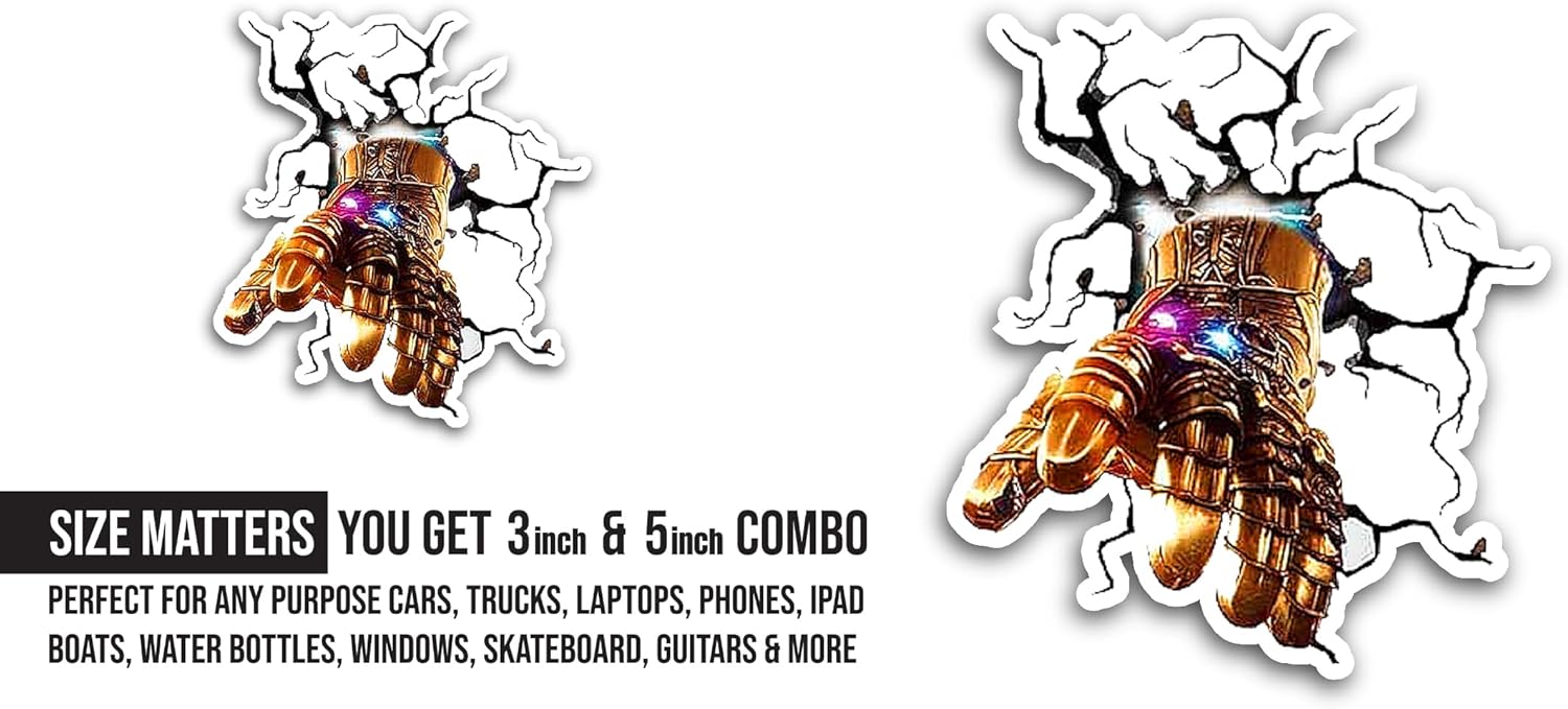 2 (Pieces) 3" and 5" Robo Hand Sticker, Waterproof Vinyl Decals for Many Purpose Like Cars, Trucks, Laptops, Phones, Windows and More