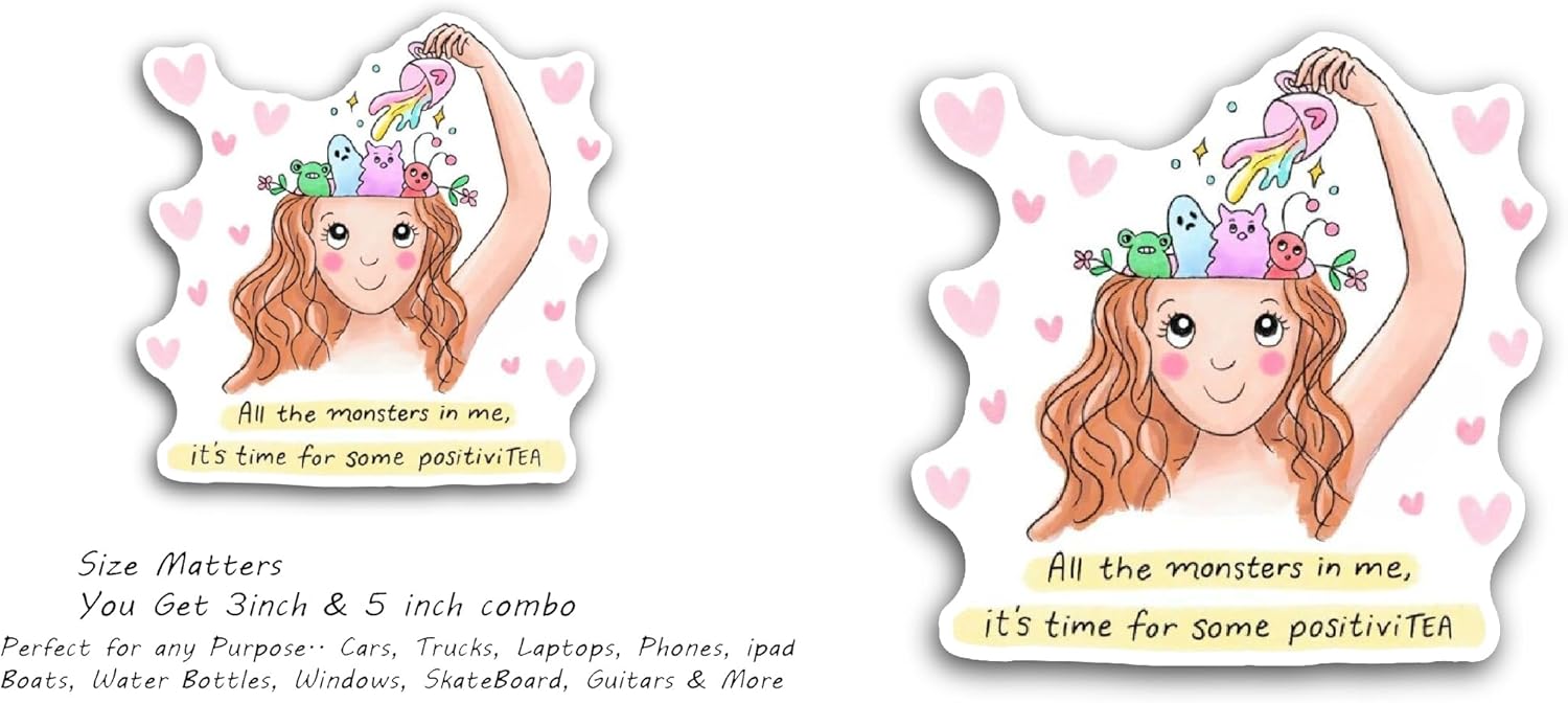 2 (Pieces) 3" and 5" Cute Cartoon Girl Sticker, Waterproof Vinyl Decals for Many Purpose Like Cars, Trucks, Laptops, Phones, Windows and More