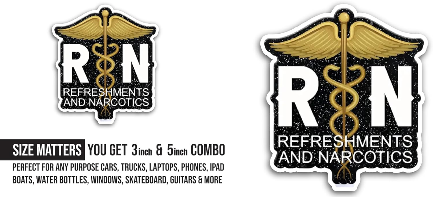 2 (Pieces) 3" and 5" Refreshments and Narcotics Sticker, Waterproof Vinyl Decals for Many Purpose Like Cars, Trucks, Laptops, Phones, Windows and More