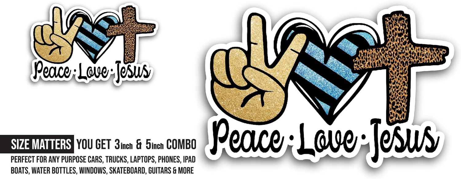 2 (Pieces) 3" and 5" Peace Love Text Sticker, Waterproof Vinyl Decals for Many Purpose Like Cars, Trucks, Laptops, Phones, Windows and More