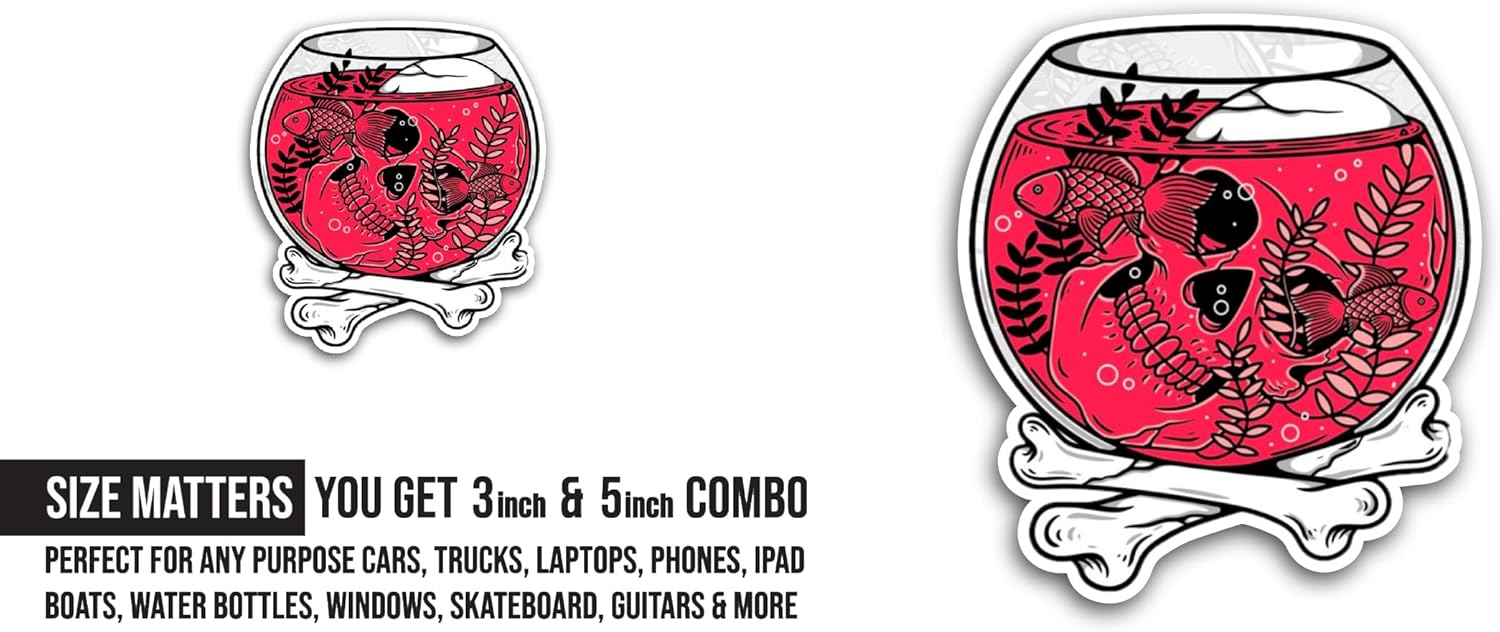 2 (Pieces) 3" and 5" Red Fish Bowl Sticker, Waterproof Vinyl Decals for Many Purpose Like Cars, Trucks, Laptops, Phones, Windows and More