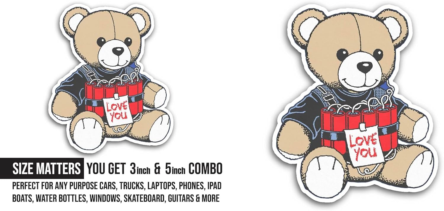 2 (Pieces) 3" and 5" Teddy Bear Sticker, Waterproof Vinyl Decals for Many Purpose Like Cars, Trucks, Laptops, Phones, Windows and More