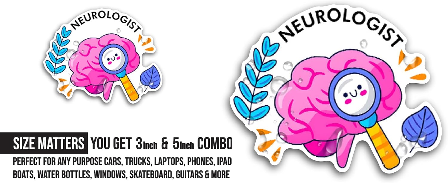 2 (Pieces) 3" and 5" Neurologist Sticker, Waterproof Vinyl Decals for Many Purpose Like Cars, Trucks, Laptops, Phones, Windows and More