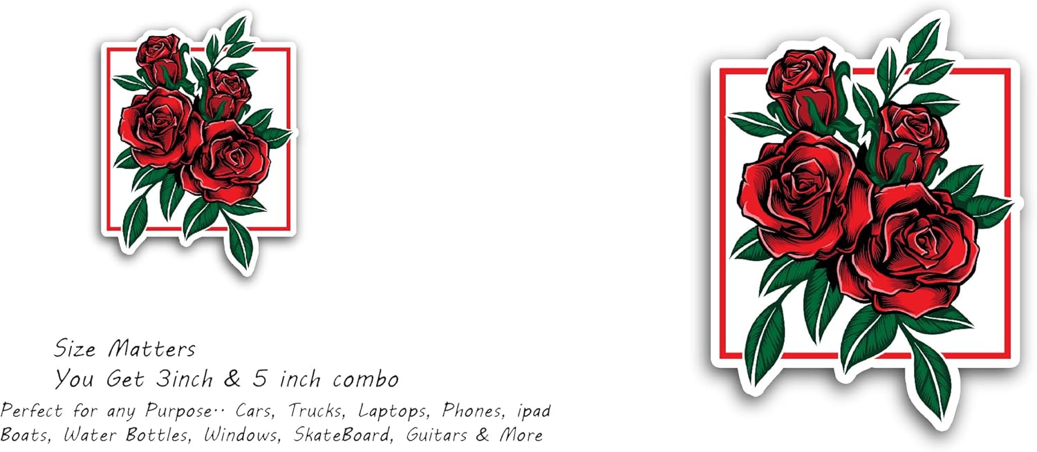 2 (Pieces) 3" and 5" Bunch of Red Roses Sticker, Waterproof Vinyl Decals for Many Purpose Like Cars, Trucks, Laptops, Phones, Windows and More