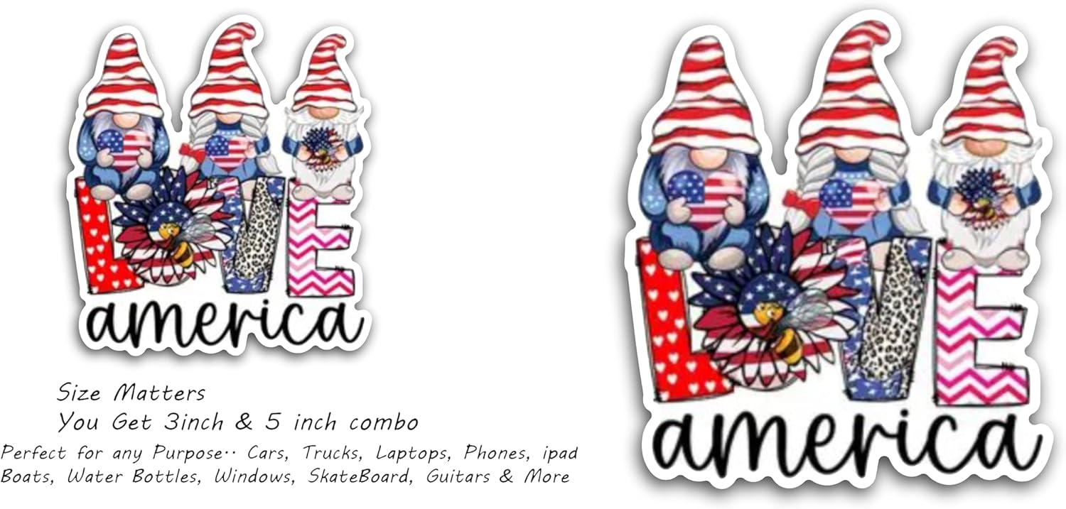 2 (Pieces) 3" and 5" Love America Message Sticker Decal Sticker, Waterproof Vinyl Decals for Many Purpose Like Cars, Trucks, Laptops, Phones, Windows and More