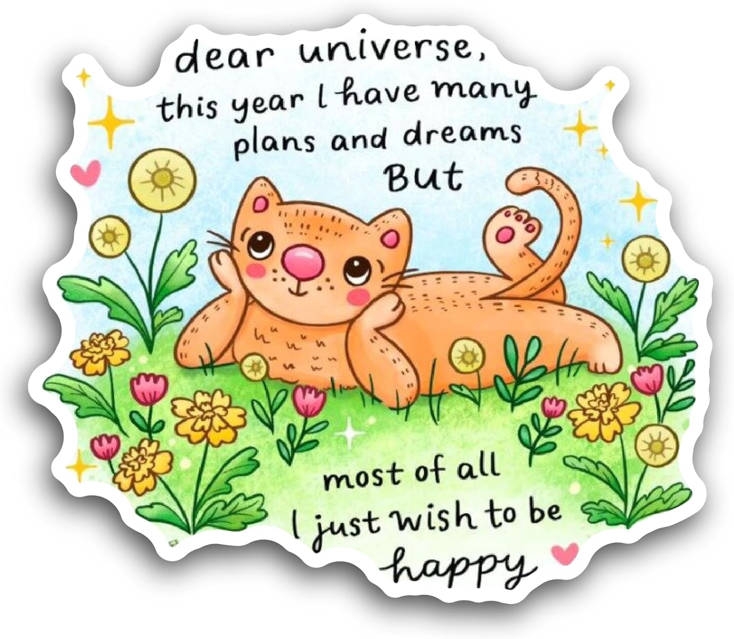 2 (Pieces) 3" and 5" Cat Drawing with Text Sticker, Waterproof Vinyl Decals for Many Purpose Like Cars, Trucks, Laptops, Phones, Windows and More