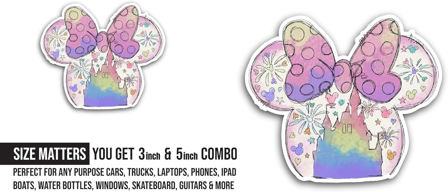 2 (Pieces) 3" and 5" Castle with Bow Sticker, Waterproof Vinyl Decals for Many Purpose Like Cars, Trucks, Laptops, Phones, Windows and More