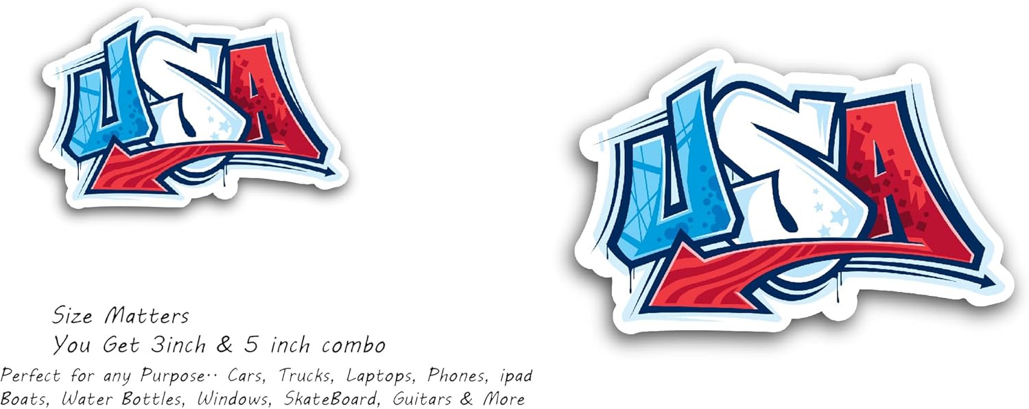 2 (Pieces) 3" and 5" USA Word Sticker, Waterproof Vinyl Decals for Many Purpose Like Cars, Trucks, Laptops, Phones, Windows and More