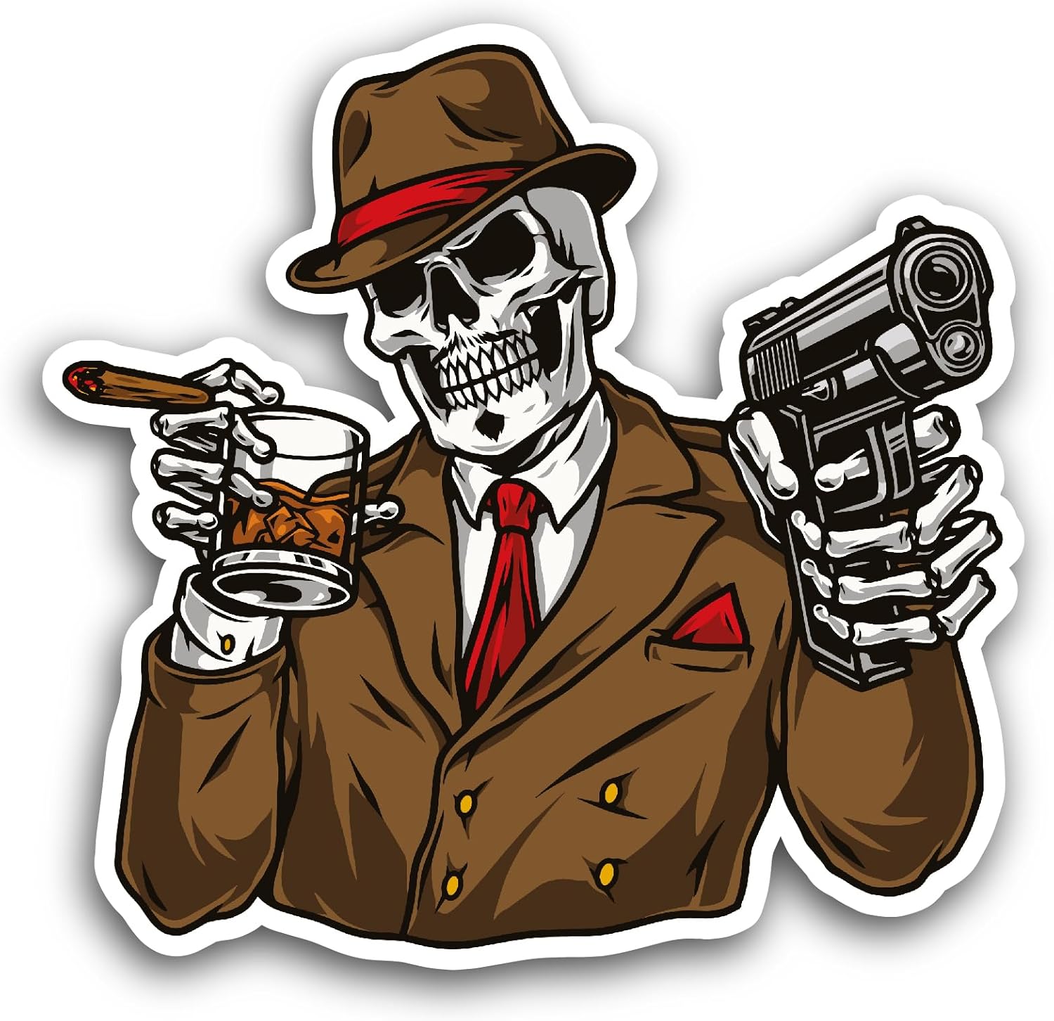 2 (Pieces) 3" and 5" Skeleton Gangster Sticker, Waterproof Vinyl Decals for Many Purpose Like Cars, Trucks, Laptops, Phones, Windows and More