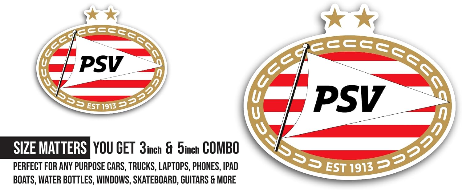 2 (Pieces) 3" and 5" PSV Eindh0ven Sticker, Waterproof Vinyl Decals for Many Purpose Like Cars, Trucks, Laptops, Phones, Windows and More