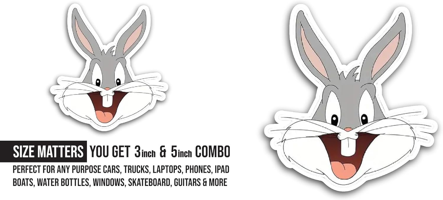 2 (Pieces) 3" and 5" Bunny Face Sticker, Waterproof Vinyl Decals for Many Purpose Like Cars, Trucks, Laptops, Phones, Windows and More