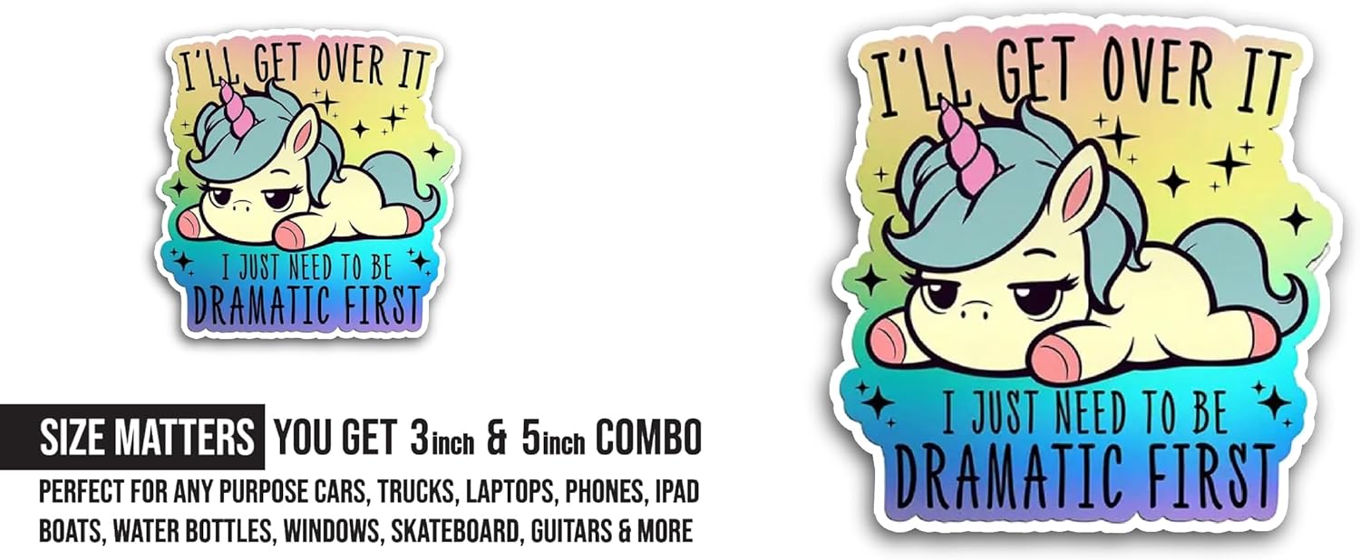 2 (Pieces) 3" and 5" Dramatic Unicorn Sticker, Waterproof Vinyl Decals for Many Purpose Like Cars, Trucks, Laptops, Phones, Windows and More