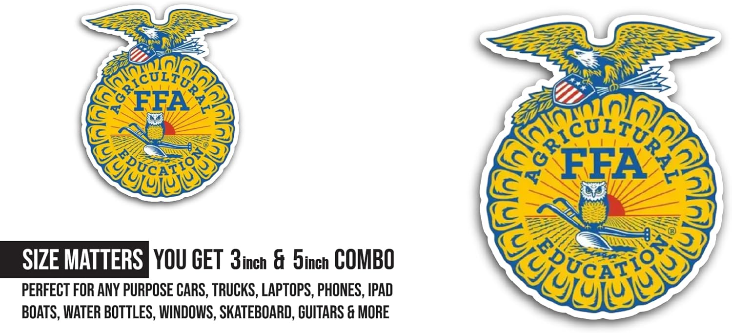 2 (Pieces) 3" and 5" FFA Organization Sticker, Waterproof Vinyl Decals for Many Purpose Like Cars, Trucks, Laptops, Phones, Windows and More