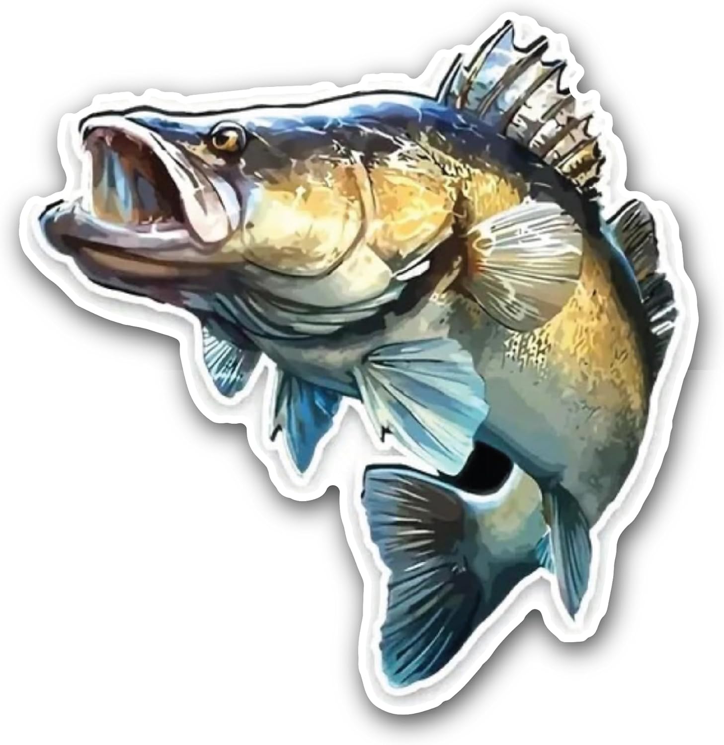 2 (Pieces) 3" and 5" Walleye Fish Sticker, Waterproof Vinyl Decals for Many Purpose Like Cars, Trucks, Laptops, Phones, Windows and More