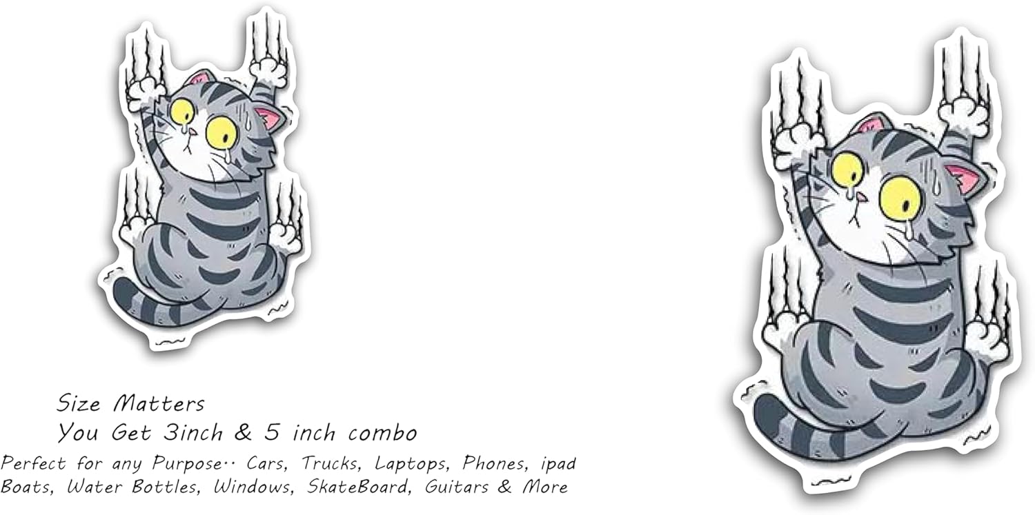 2 (Pieces) 3" and 5" Grey Color cat Looking Back Decal Sticker, Waterproof Vinyl Decals for Many Purpose Like Cars, Trucks, Laptops, Phones, Windows and More