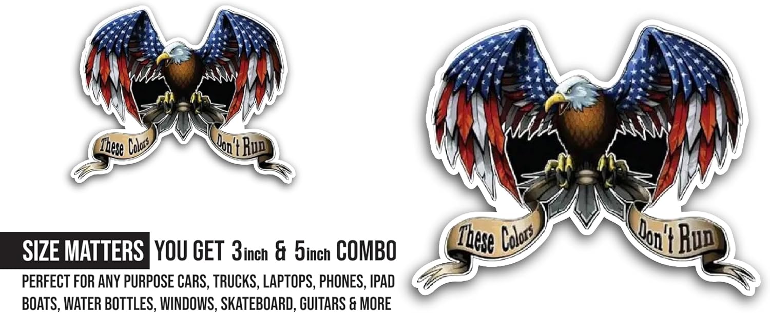 2 (Pieces) 3" and 5" Eagle American Flag Sticker, Waterproof Vinyl Decals for Many Purpose Like Cars, Trucks, Laptops, Phones, Windows and More