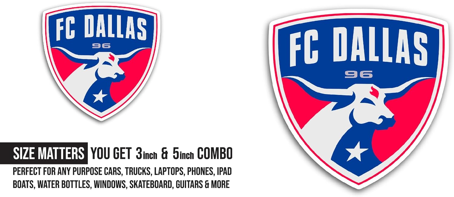 2 (Pieces) 3" and 5" FC D@llas S0ccer Club Logo Sticker, Waterproof Vinyl Decals for Many Purpose Like Cars, Trucks, Laptops, Phones, Windows and More