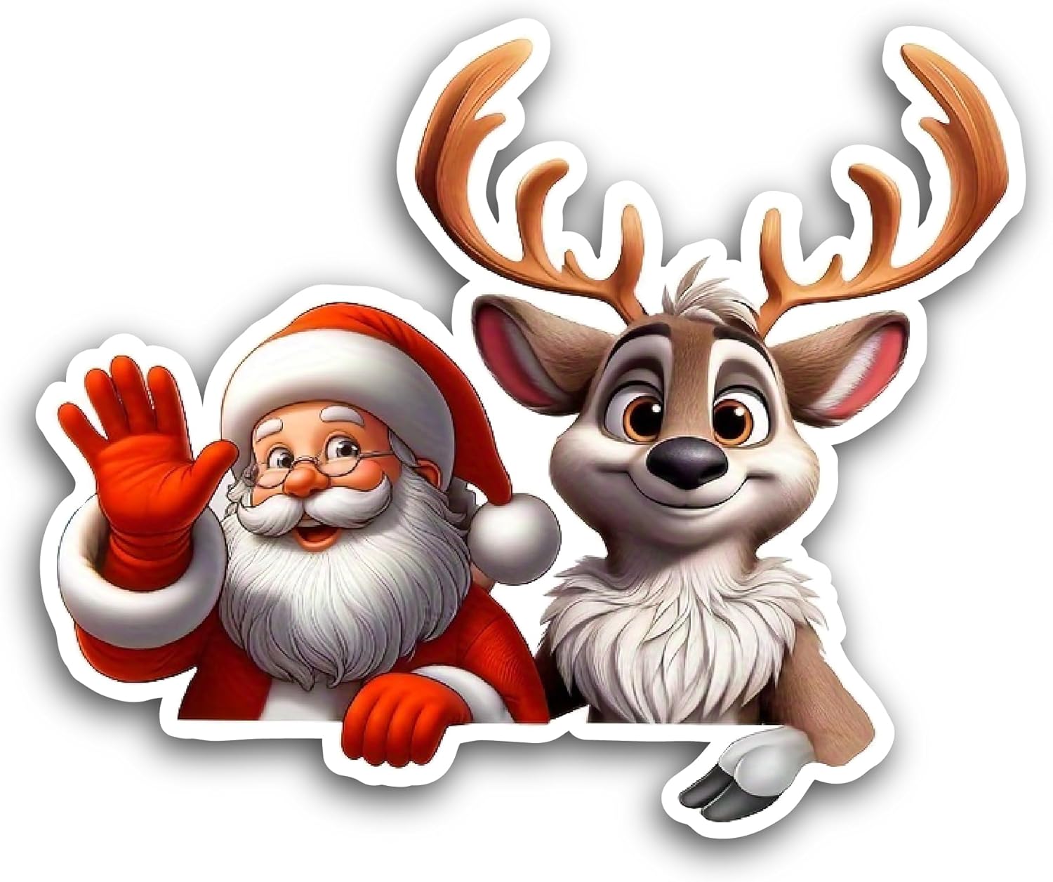 2 (Pieces) 3" and 5" Santa Claus with Reindeer Sticker, Waterproof Vinyl Decals for Many Purpose Like Cars, Trucks, Laptops, Phones, Windows and More