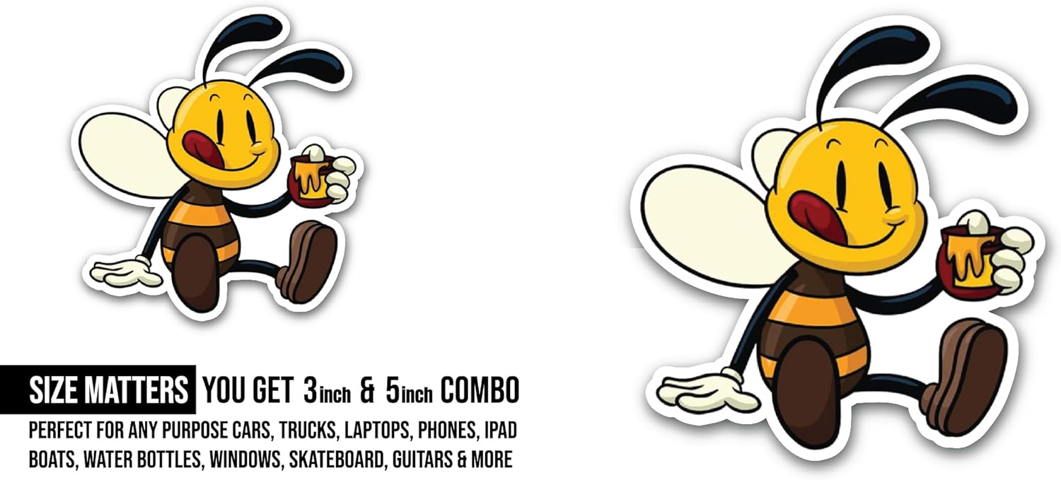 2 (Pieces) 3" and 5" Sitting Bee Sticker, Waterproof Vinyl Decals for Many Purpose Like Cars, Trucks, Laptops, Phones, Windows and More