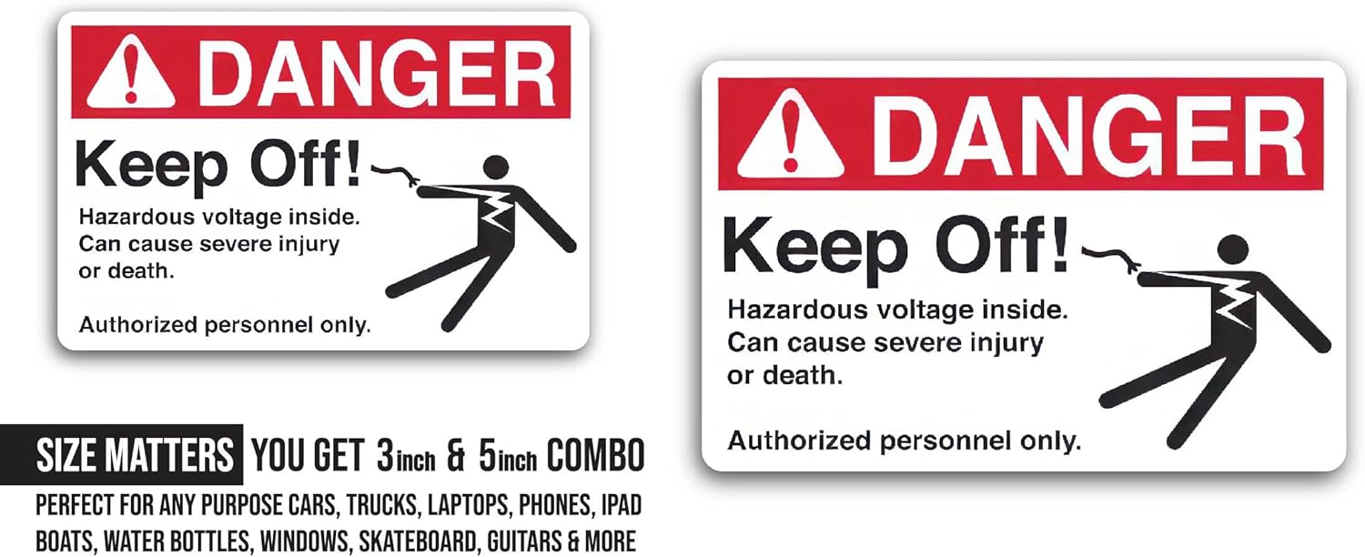 2 (Pieces) 3" and 5" Danger Keep Off Decal Sticker, Waterproof Vinyl Decals for Many Purpose Like Cars, Trucks, Laptops, Phones, Windows and More