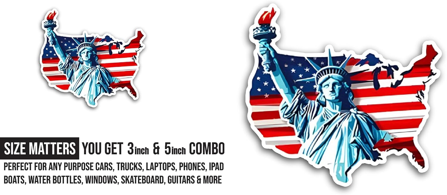 2 (Pieces) 3" and 5" Liberty Statue Sticker, Waterproof Vinyl Decals for Many Purpose Like Cars, Trucks, Laptops, Phones, Windows and More