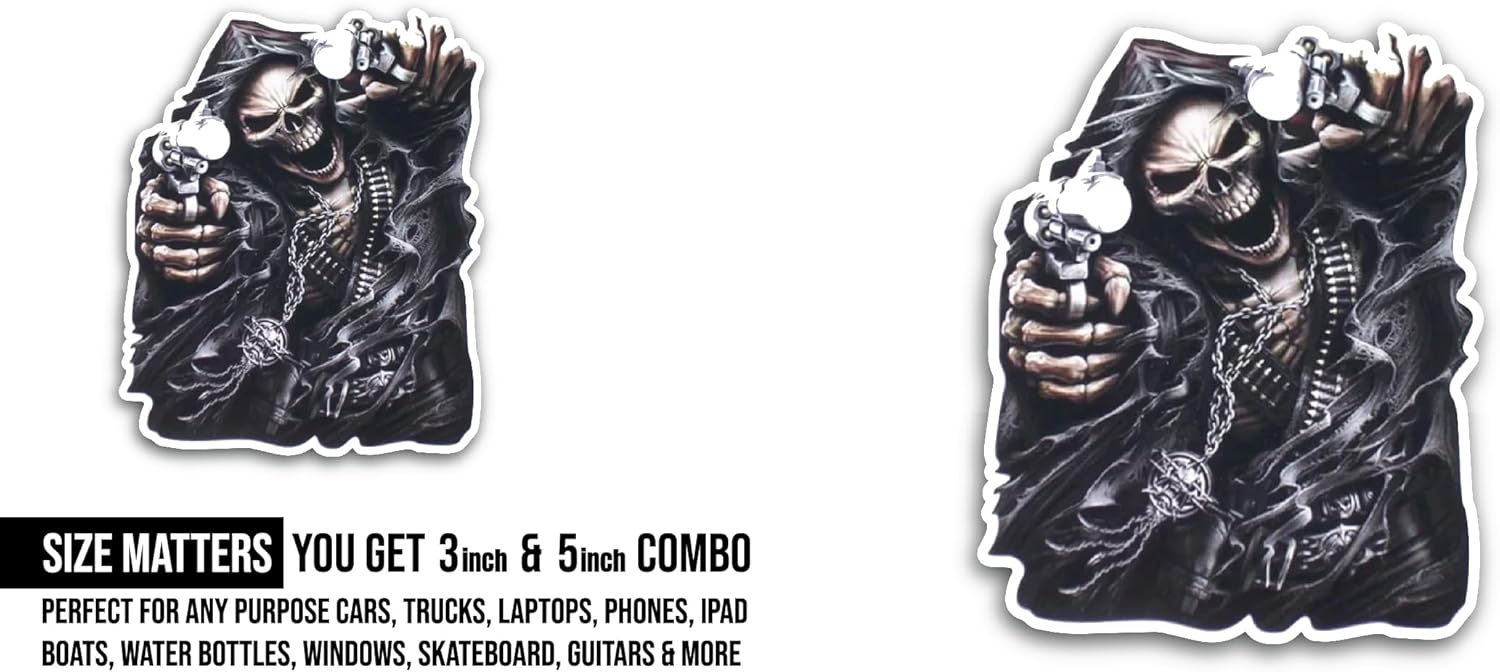 2 (Pieces) 3" and 5" Assassin Grim Reaper Sticker, Waterproof Vinyl Decals for Many Purpose Like Cars, Trucks, Laptops, Phones, Windows and More