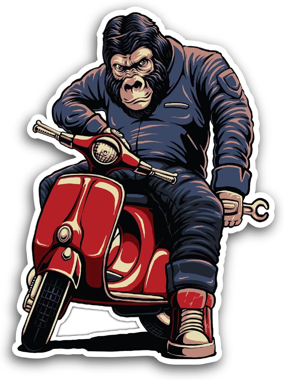 2 (Pieces) 3" and 5" Gorilla with Scooter Sticker, Waterproof Vinyl Decals for Many Purpose Like Cars, Trucks, Laptops, Phones, Windows and More