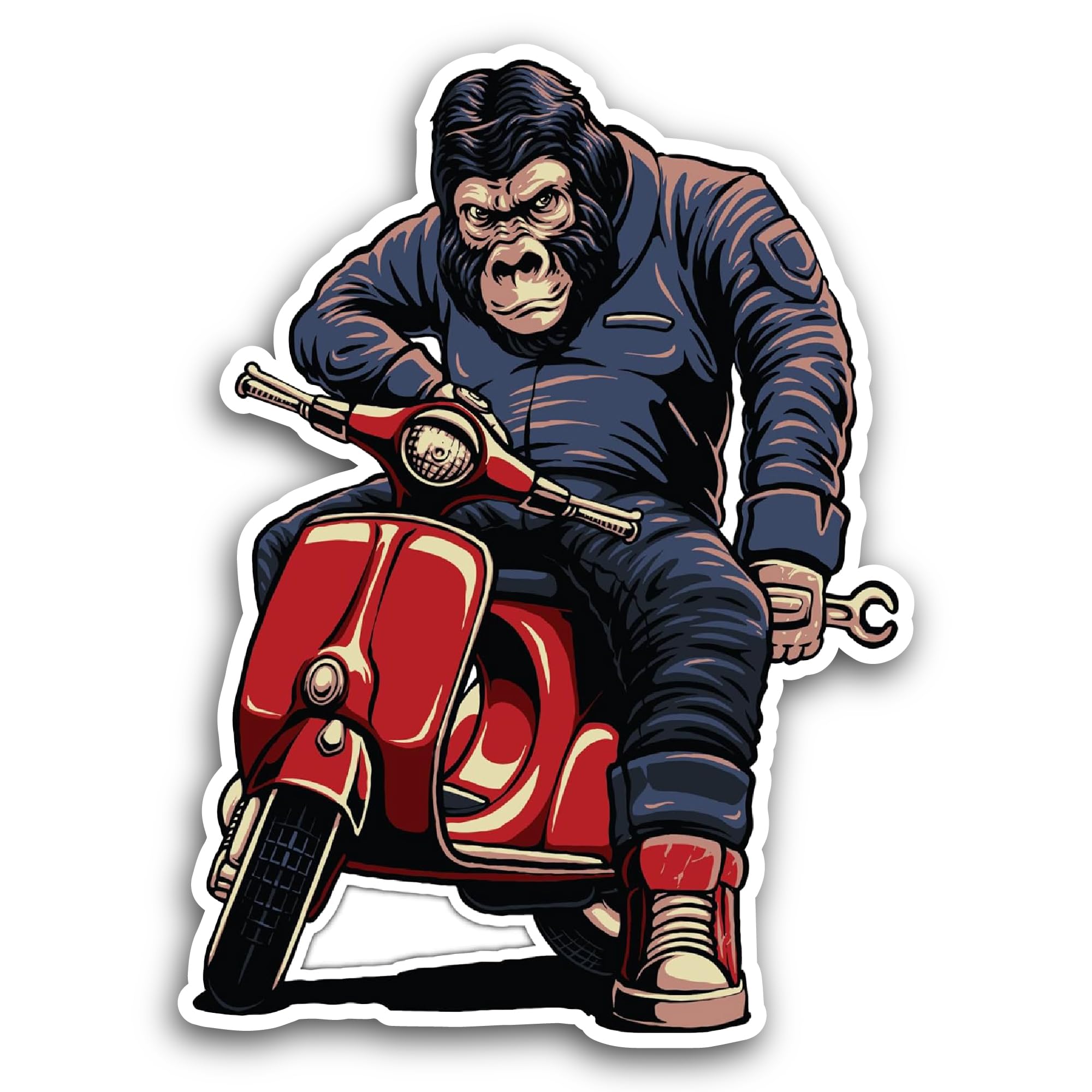 2 (Pieces) 3" and 5" Gorilla with Scooter Sticker, Waterproof Vinyl Decals for Many Purpose Like Car