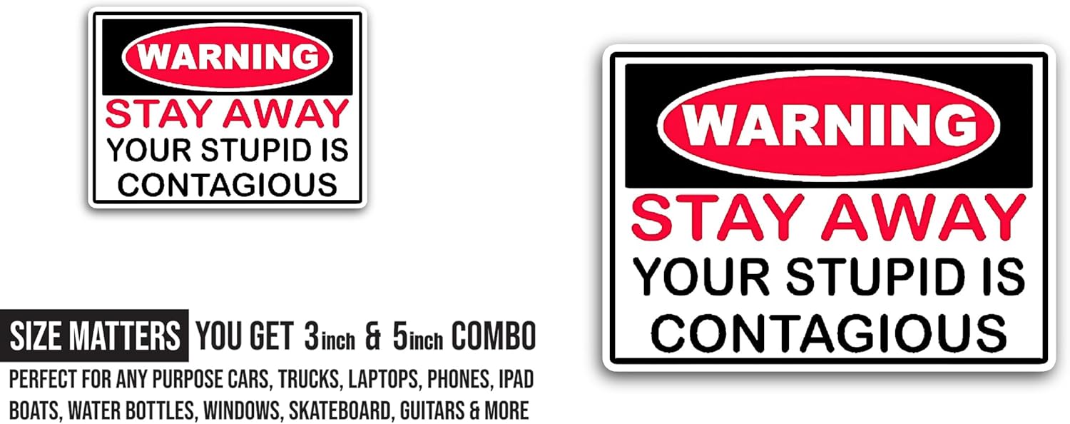 2 (Pieces) 3" and 5" Stay Away Sticker, Waterproof Vinyl Decals for Many Purpose Like Cars, Trucks, Laptops, Phones, Windows and More