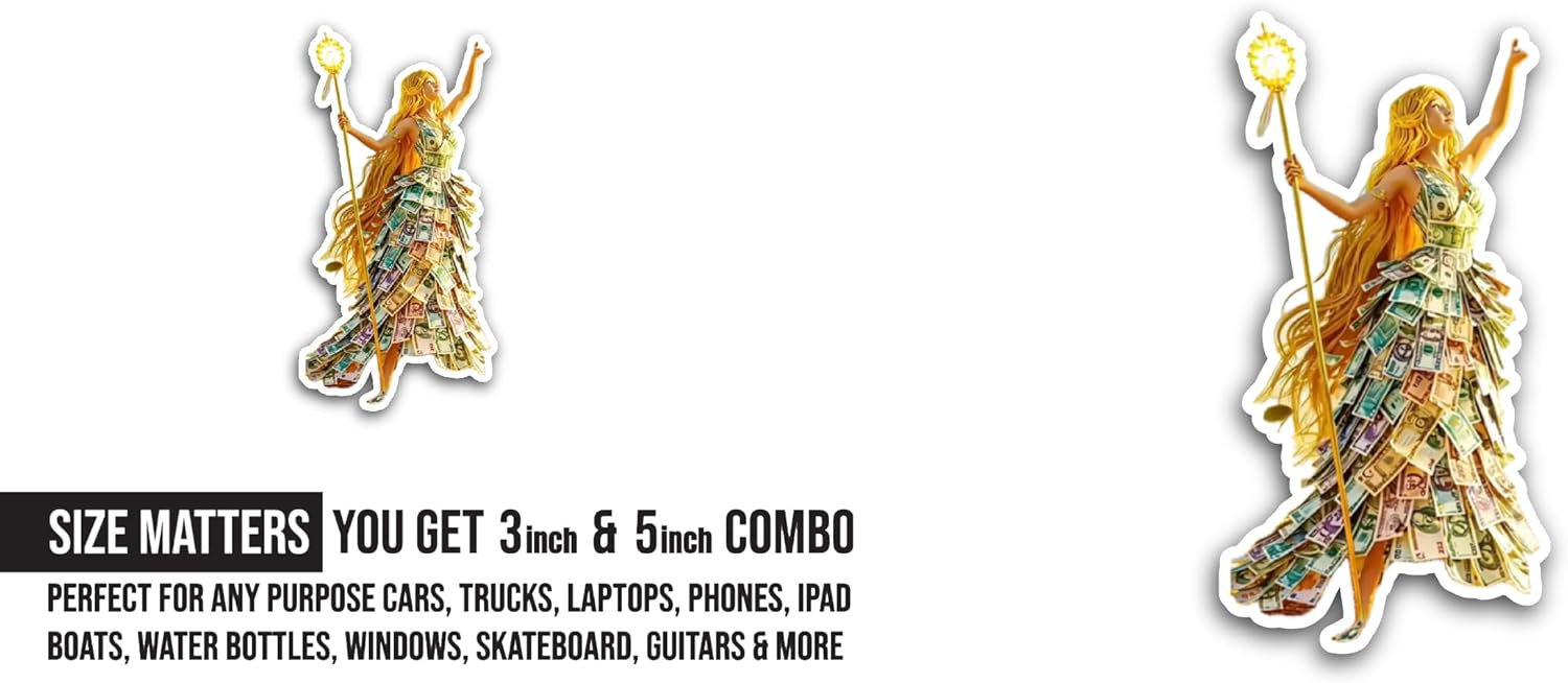 2 (Pieces) 3" and 5" Money Angle Sticker, Waterproof Vinyl Decals for Many Purpose Like Cars, Trucks, Laptops, Phones, Windows and More