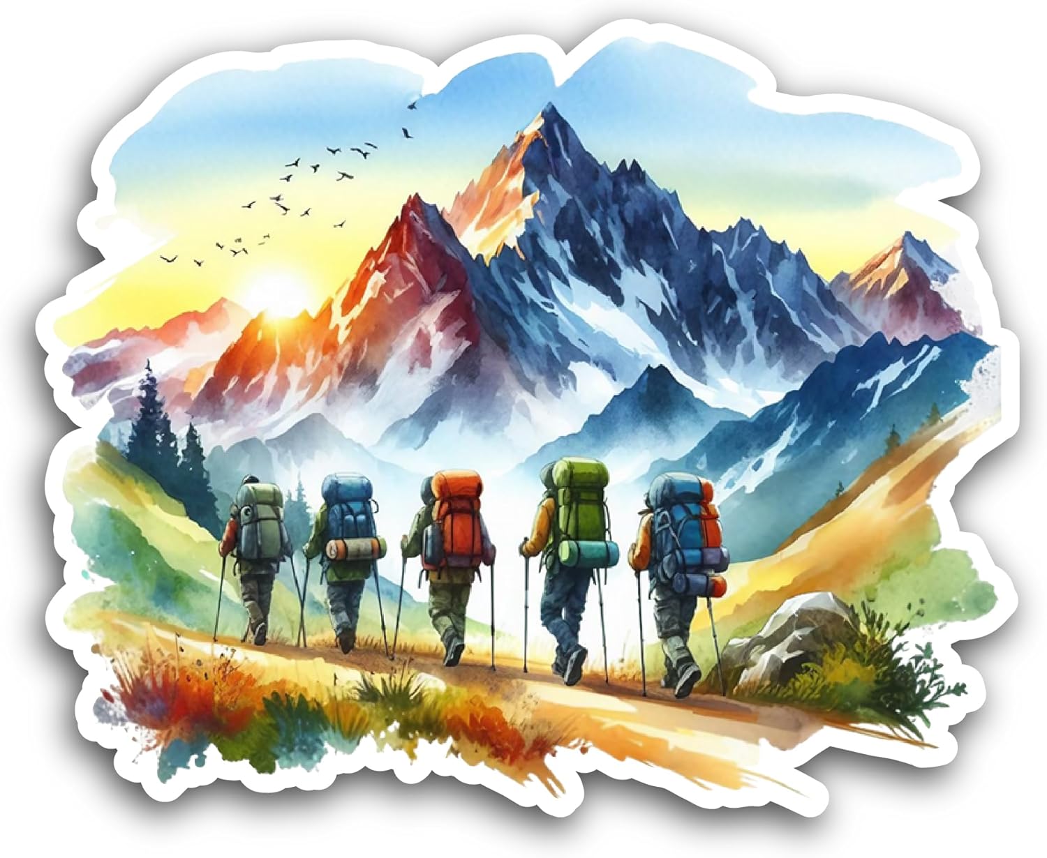 2 (Pieces) 3" and 5" Group of Hikers Sticker, Waterproof Vinyl Decals for Many Purpose Like Cars, Trucks, Laptops, Phones, Windows and More